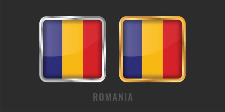 Romania Flag Square Gold and Silver Labels - Premium Romanian National Identity Icons