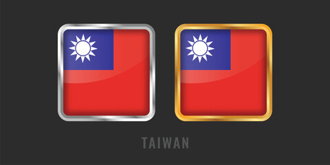 Obraz premium Premium square gold and silver labels with the Taiwan flag. Professional Taiwanese emblems for local products, exports, and manufacturing origin certification. Asian icons.