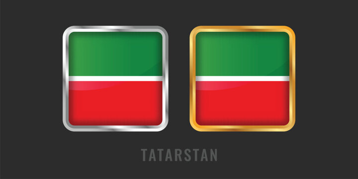 High-quality square gold and silver labels with the flag of Tatarstan. Professional emblems for Tatar local products, exports, and manufacturing origin certification.