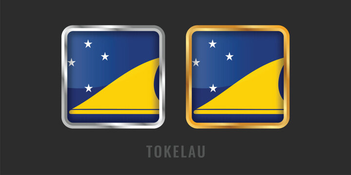 High-quality square gold and silver labels with the flag of Tokelau. Professional emblems for local products, exports, and manufacturing origin certification for the territory.
