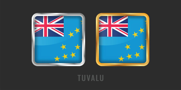 High-quality square gold and silver labels featuring the flag of Tuvalu. Premium emblems for local products, exports, and manufacturing origin certification.