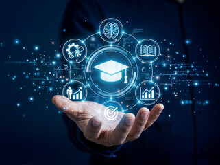 Fototapeta premium holographic education concept in hand