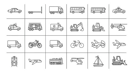 Transportation icons set line art style on white background © MDAliAkbor