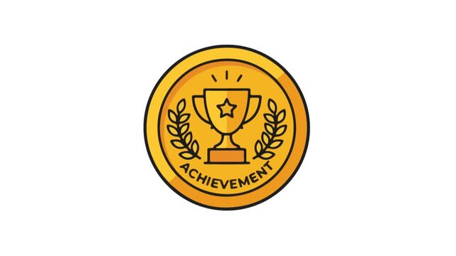 Golden award medal with a trophy icon rotates continuously to display professional achievement and success in this high quality motion graphic animation 