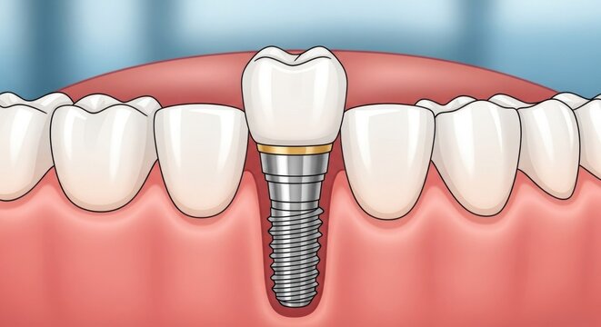 Dental Implant Illustration Detailed View of Tooth Replacement Procedure.