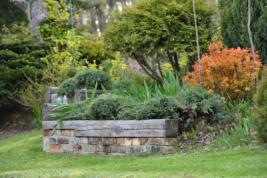 Small garden near the house during spring
