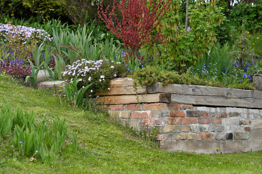 Small garden near the house during spring