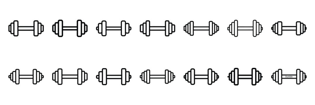 A set of giggle dumbbell silhouette icon. Funny vector isolated icons on transparent background.