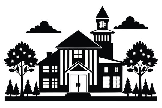 school silhouette line art vector illustration