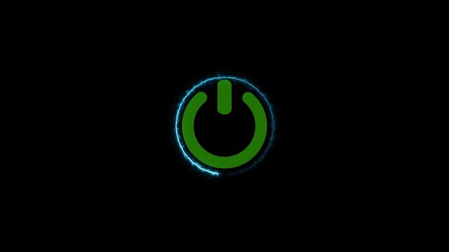 green glowing power button icon animation with pulsing light.power button icon isolated.4k animation video.
