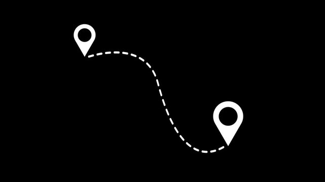 Two location point connection with lines arrow direction animation on black background.4k animation video .