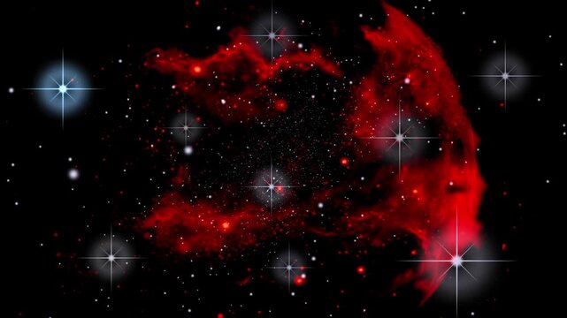 赤の光に包まれた星雲ガスの宇宙空間