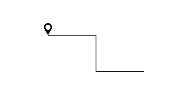 Two black location pin icon animations connected by dotted path on white background and green screen. 4K animated for business video, motion graphics, map visuals, navigation, 4k animation video.