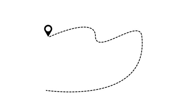 Two black location pin icon animations connected by dotted path on white background and green screen. 4K animated for business video, motion graphics, map visuals, navigation, 4k animation video.