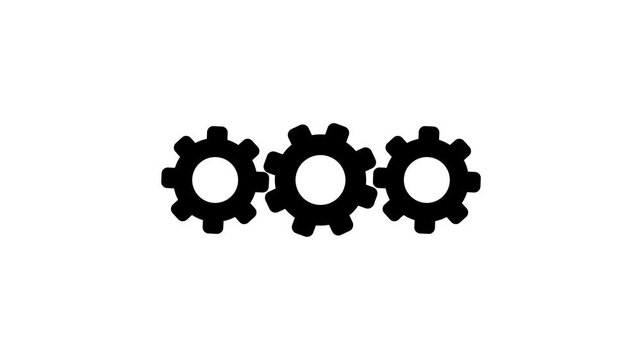 3 white gears spinning. Group of gears. Alpha channel. Gears rotating animation. cogwheel gear icon logotype rotating animation. 4k gears icon animation video.
