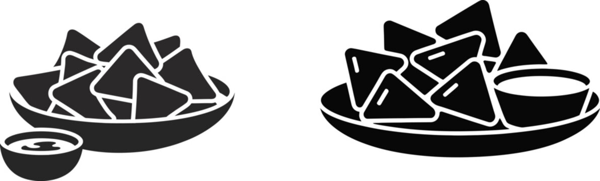 Nachos chips with sauce bowl vector illustration for party food menu.