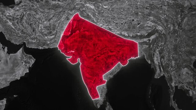 Delhi Sultanate Empire Map Animation. Documentary, glowing outline, Dark map animation of the Delhi Sultanate. 4k.