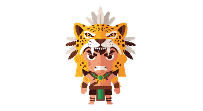 Fierce Aztec Warrior Character Illustration with Jaguar Headdress and Copy Space