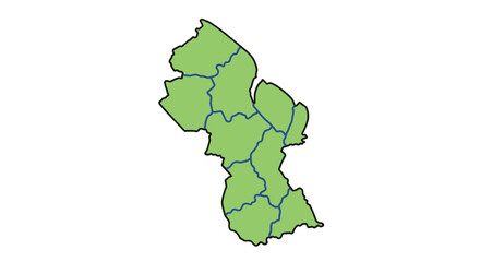 Fototapeta premium Guyana Map Outline Green Regions with Borders, Vector Graphic