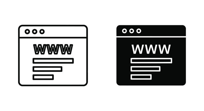 Web browser window outline and filled silhouette