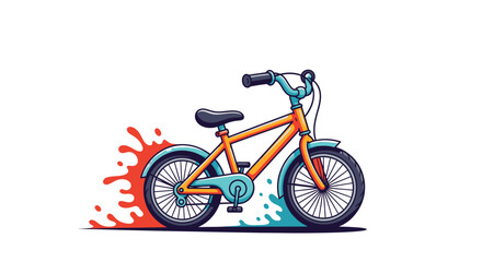 Fototapeta premium Illustration of a child's bicycle with colorful paint splashes, isolated on white