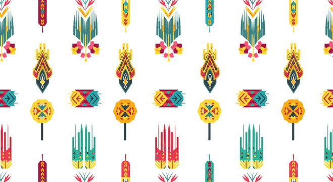 Ikat pattern seamless background, tribal ethnic textile, digital fabric print