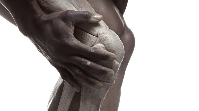 Photorealistic illustration of human knee anatomy with highlighted acl deficiency