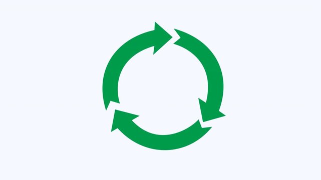Green recycling symbol with three arrows flowing clockwise. Suitable for eco friendly designs and sustainability campaigns promoting recycling efforts.