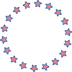 Fototapeta premium Patriotic Star Circle Border Vector Illustration. USA Red White Blue Round Frame Design. American Star Wreath Border Circular Frame. Transparent background.