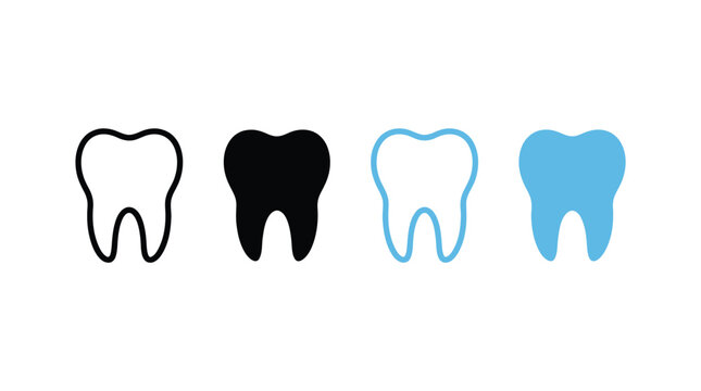 Tooth icon. Dental clinic logo. Human teeth vector illustration. Blue dentistry logotype. Oral hygiene concept. Dentist sign. Molar tooth enamel symbol. Simple tooth pictogram design.