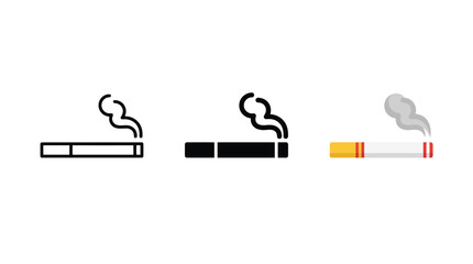 Cigarette icon. Smoking cigarette with smoke symbol. Tobacco product illustration for health, addiction and smoking concept. Nicotine use and smoking habit pictogram for medical or warning context. © Saidul