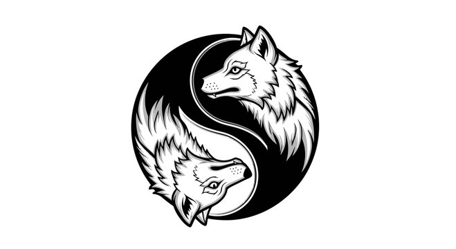 Yin Yang Wolves Illustration, Symbolic Balance, Animal Spirit Art