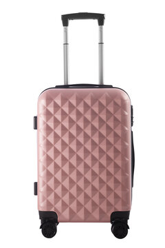 Modern Pink Travel Suitcase with Textured Design, isolated  on White Background