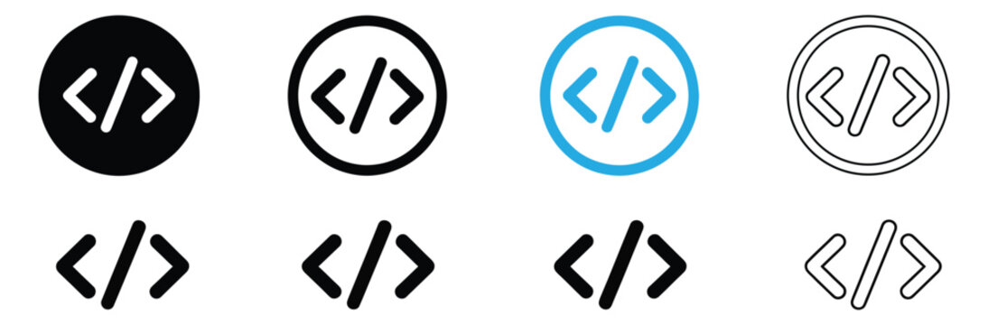 Collection of coding symbols and icons for programming and web development concepts