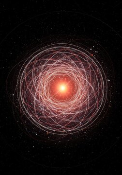 An infinitely layered, swirling vortex of pure conceptual data structures. Exploring fundamental patterns, complexity, and theoretical limits in deep space, vortex, digital art, existence