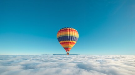 Fototapeta premium Colorful hot air balloon floating above white clouds in blue sky adventure concept