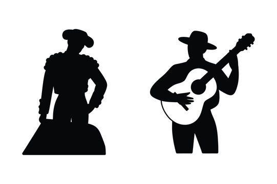 Silhouettes of a matador and a guitarist with bullfighter guitarist musician