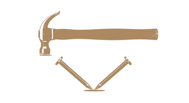Hammer and two nails carpentry construction tools illustration