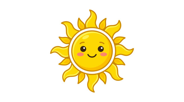 Cute cartoon sun with smiling face and rays