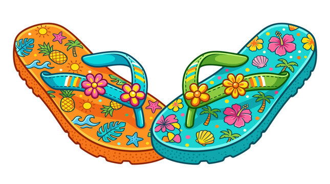 Colorful flip flops with floral pattern