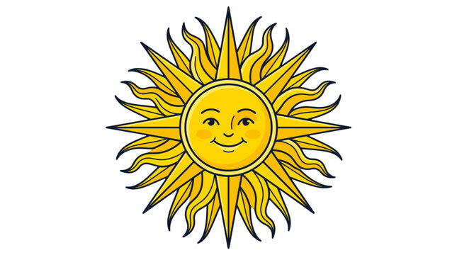 Cartoon sun with smiling face and radiant rays illustration