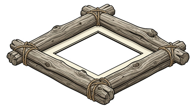 Wooden frame with logs arranged in a square shape