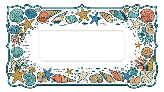 Decorative oceanthemed border with shells and stars