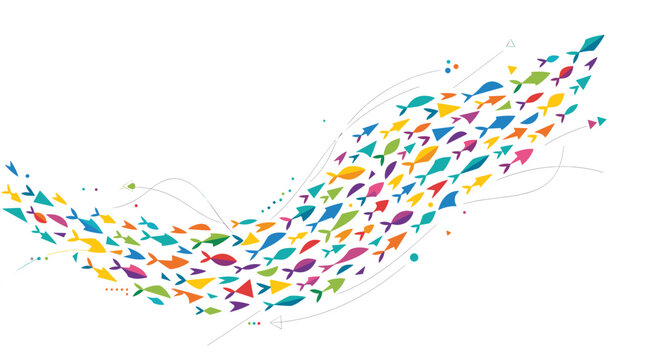 Colorful abstract wave of small fish swimming in harmony
