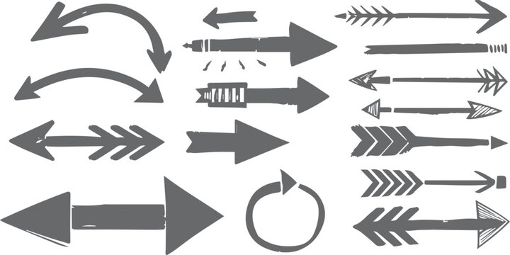 A collection of black vector arrow icons and 3d direction pointer symbols in a business design element set for web banners and sign labels