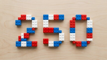 Naklejka premium Colorful lego blocks forming the number 250 on a beige background