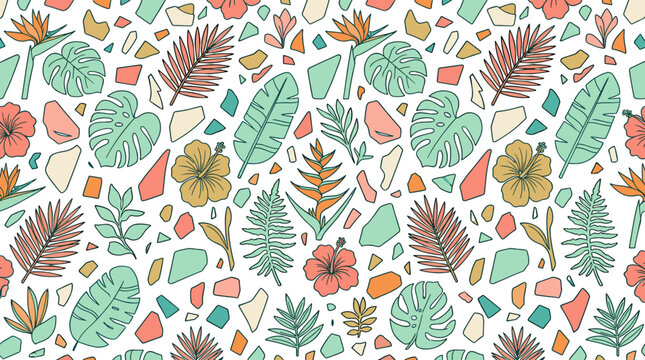 Colorful floral and leaf pattern