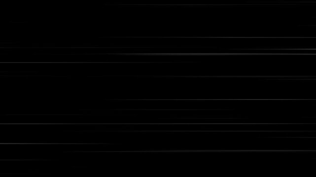 Cartoon concept anime speed lines horizontal motion seamless recurring loop black background white streaks action effect comic style 4K animation alpha channel dynamic visual
