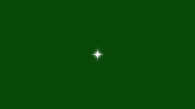 Twinkling stars animation. fast blinking star lines, white cartoon sparkle elements, flat doodle vector glitter effect, glowing twinkle shine in green screen 4k background.