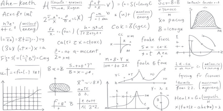 Seamless vector pattern illustration featuring a hand-drawn doodle design of mathematical formulas and physics equations sketched on an old blackboard texture for school and college education